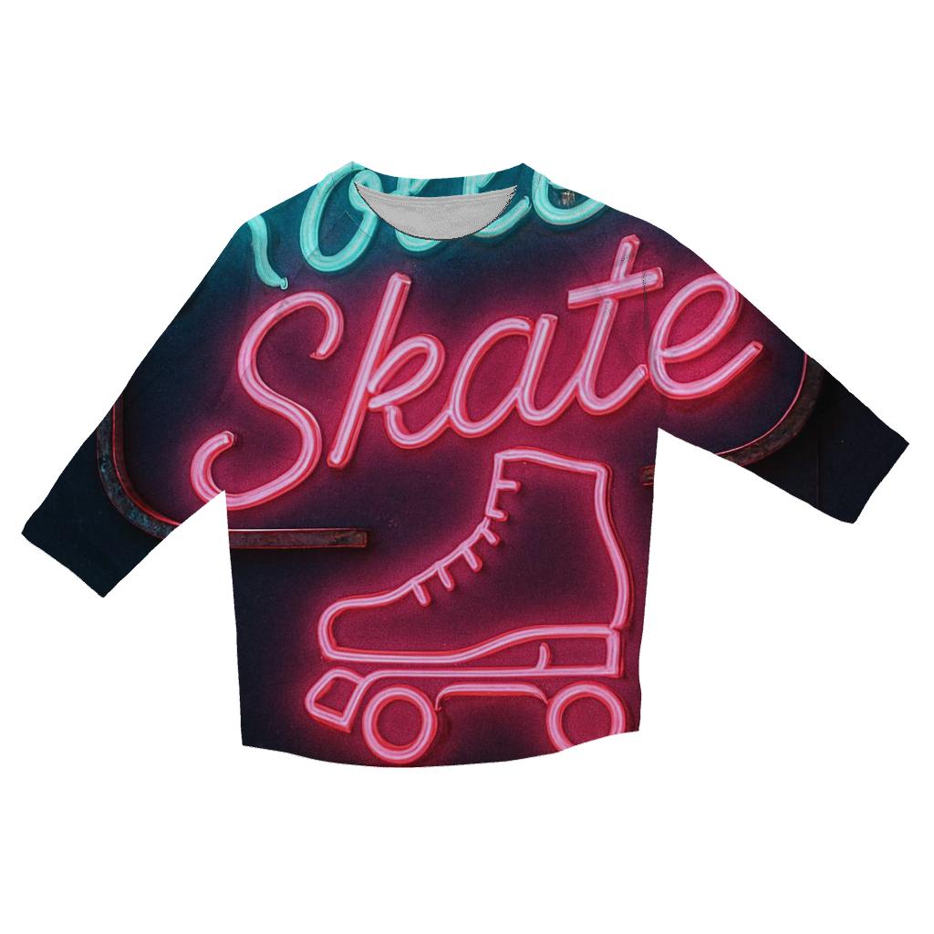 Retro Neon Roller Rink Sign printed three quarter sleeve shirts