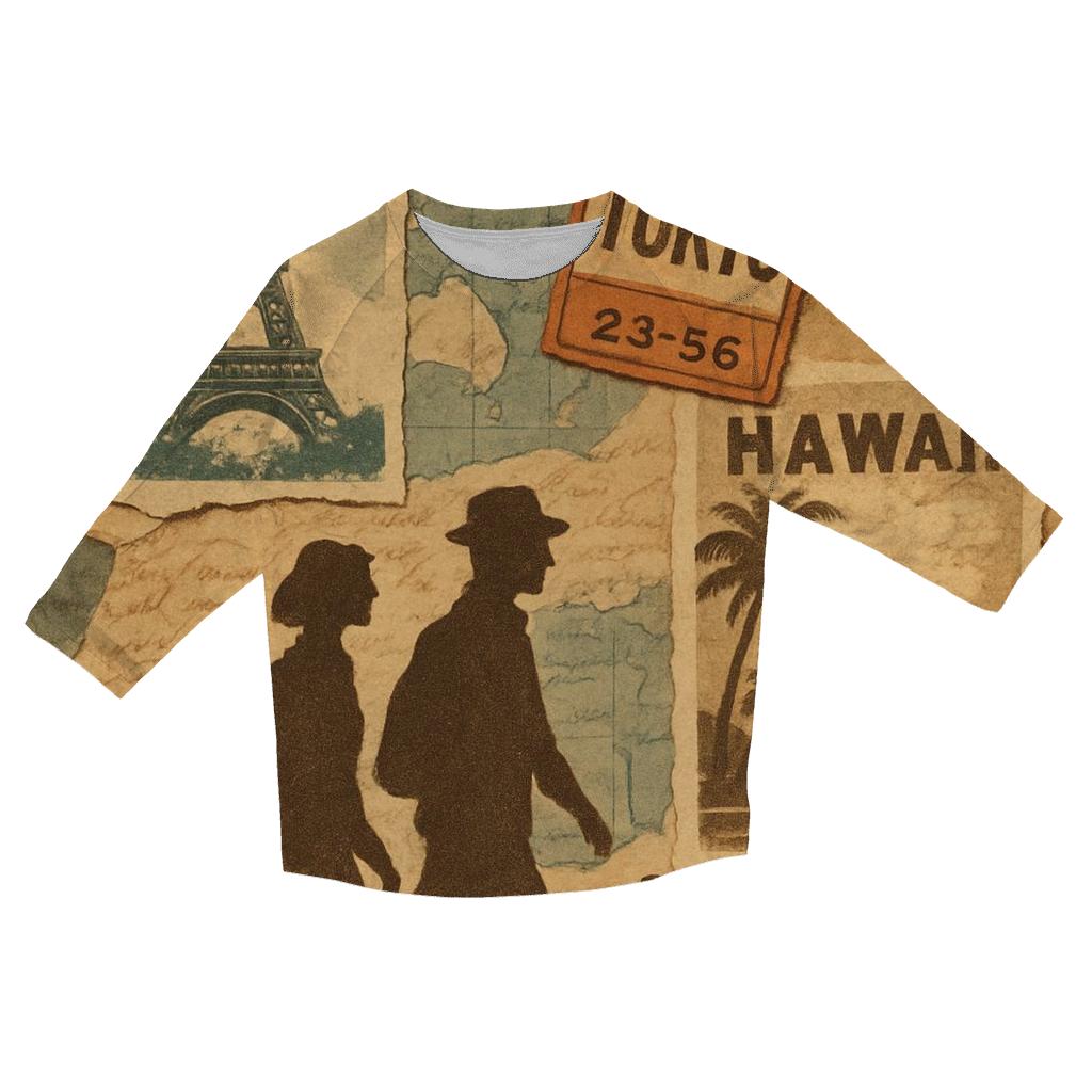 Vintage Travel Collage casual three quarter sleeve shirts