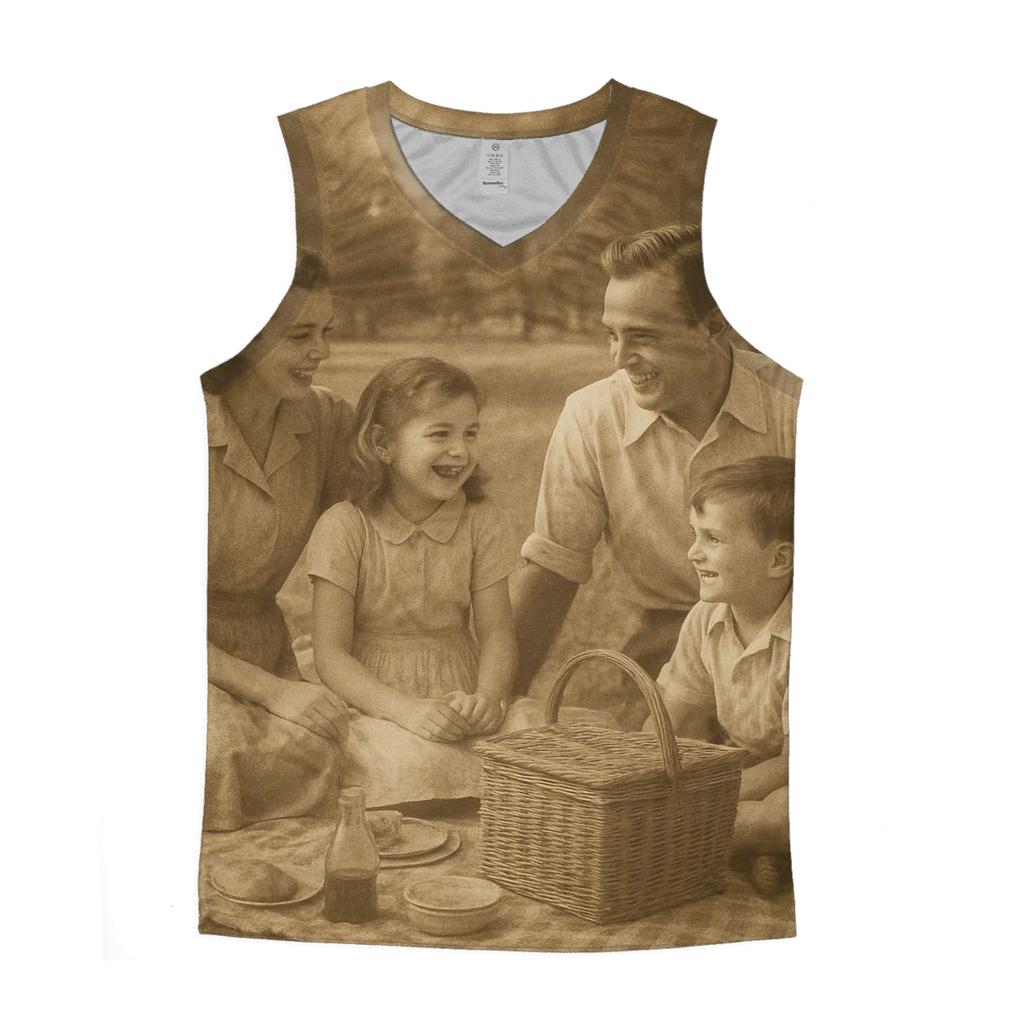 Sepia Family Picnic Photograph cotton sleeveless tops