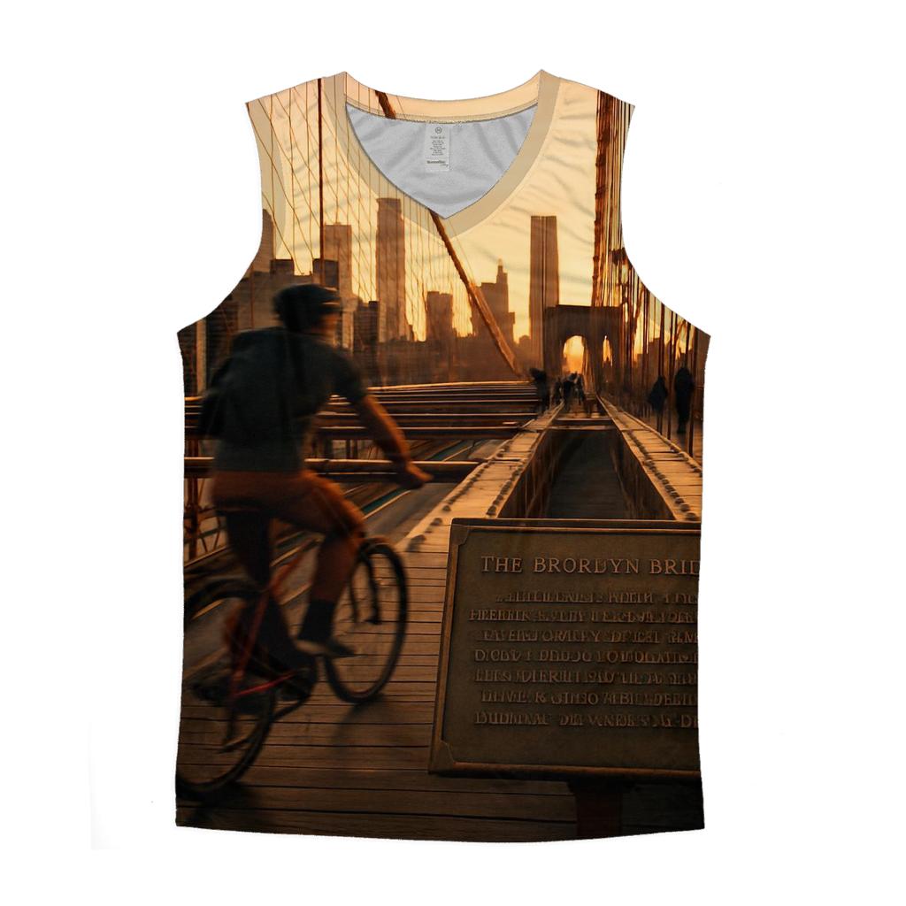 Brooklyn Bridge Cyclist Golden Hour trendy fitted tank tops