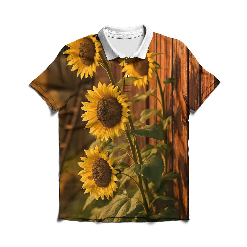 Late Summer Sunflower Barn Row personalized polo shirts