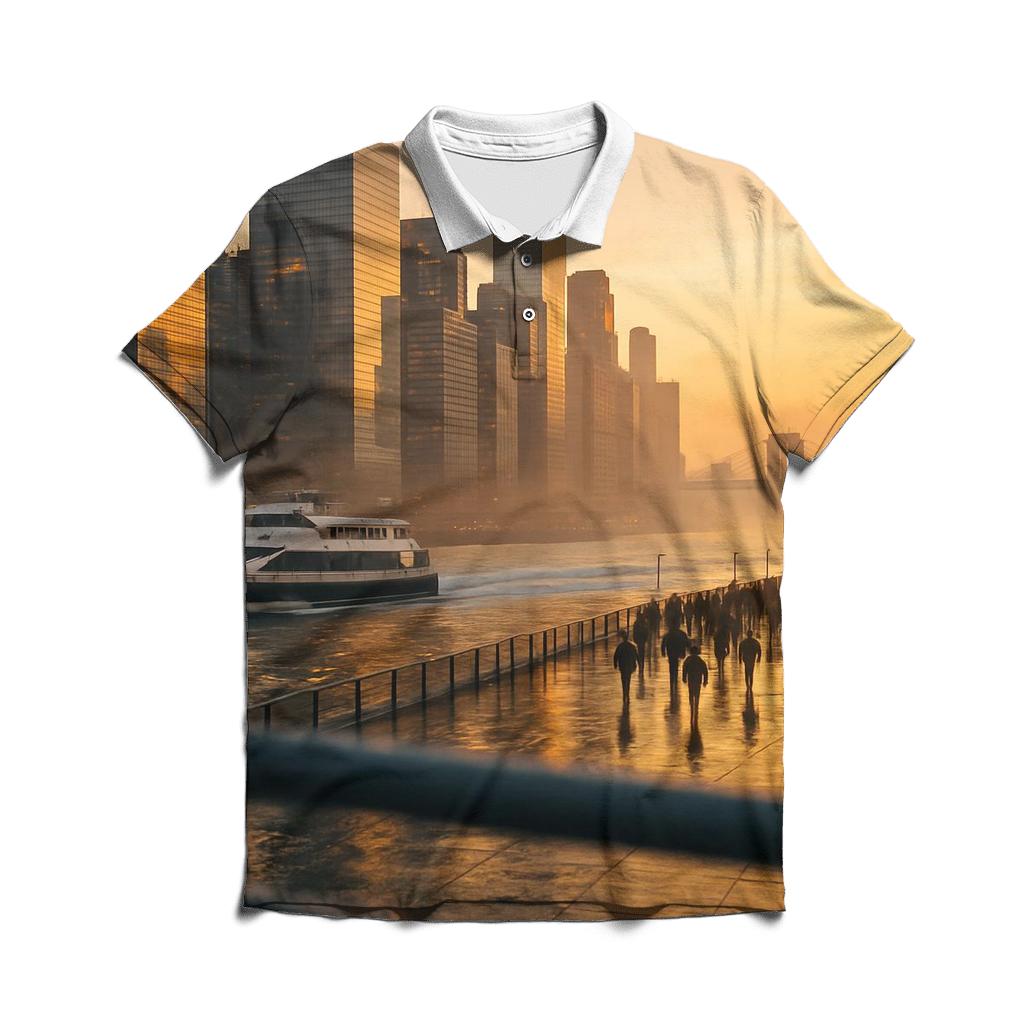 Sunrise Reflections Over Lower Manhattan casual sports polo shirts