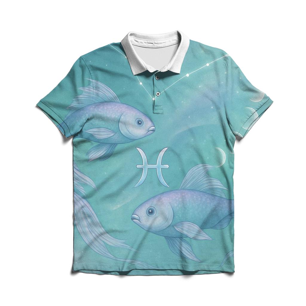 Ethereal Pisces Dual Dream Scene embroidered polo tops