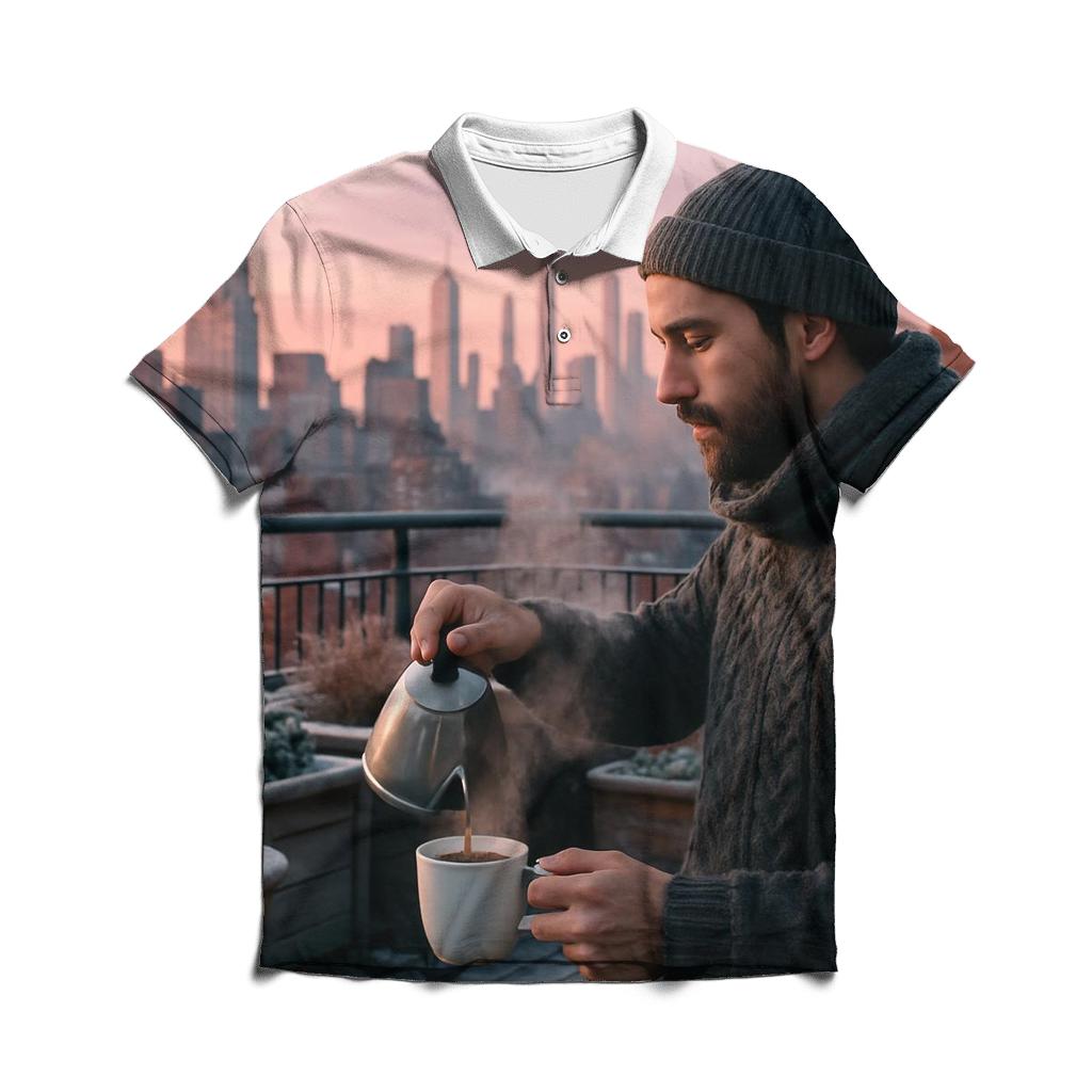 Winter Dawn From A Rooftop Garden personalized polo shirts