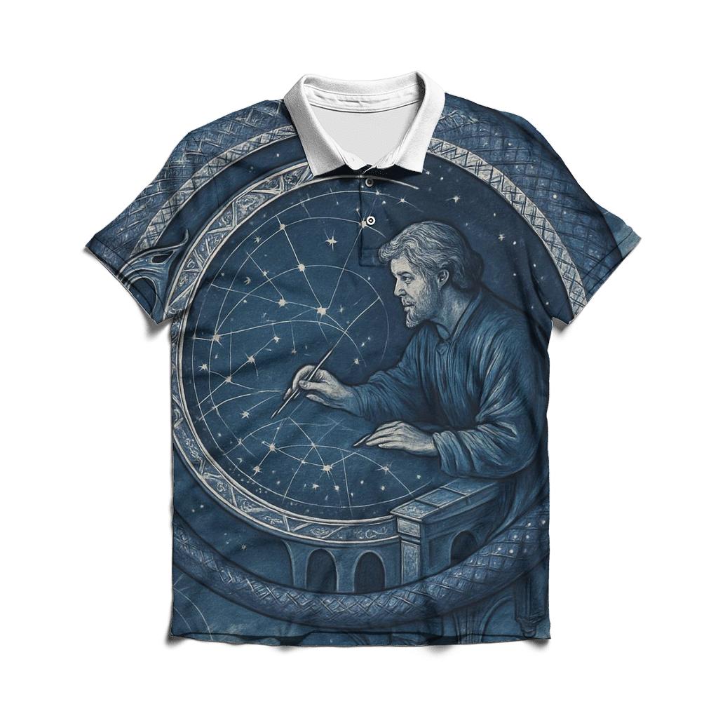 Celestial Ouroboros Cartographer premium cotton polo shirts