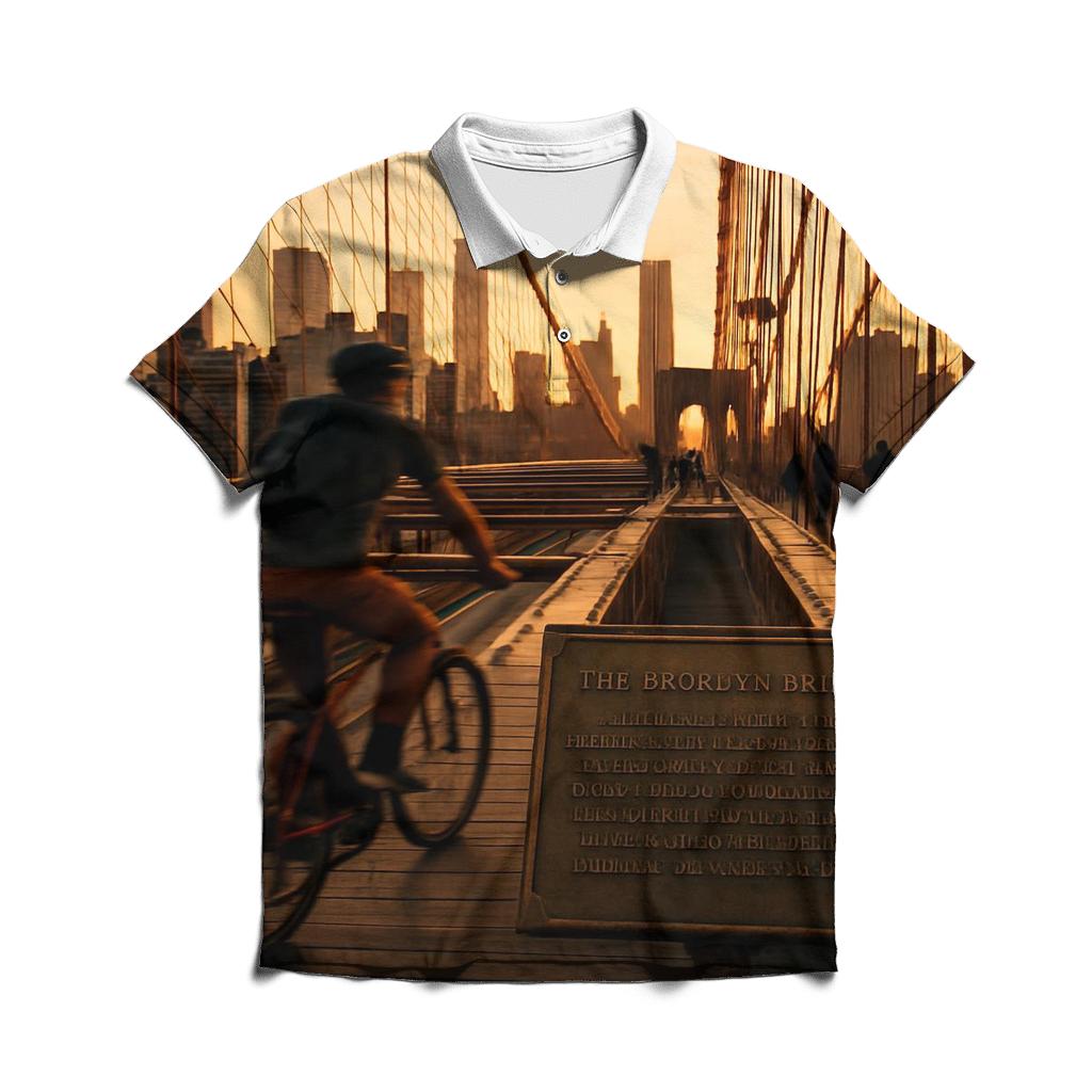 Brooklyn Bridge Cyclist Golden Hour classic pique polos