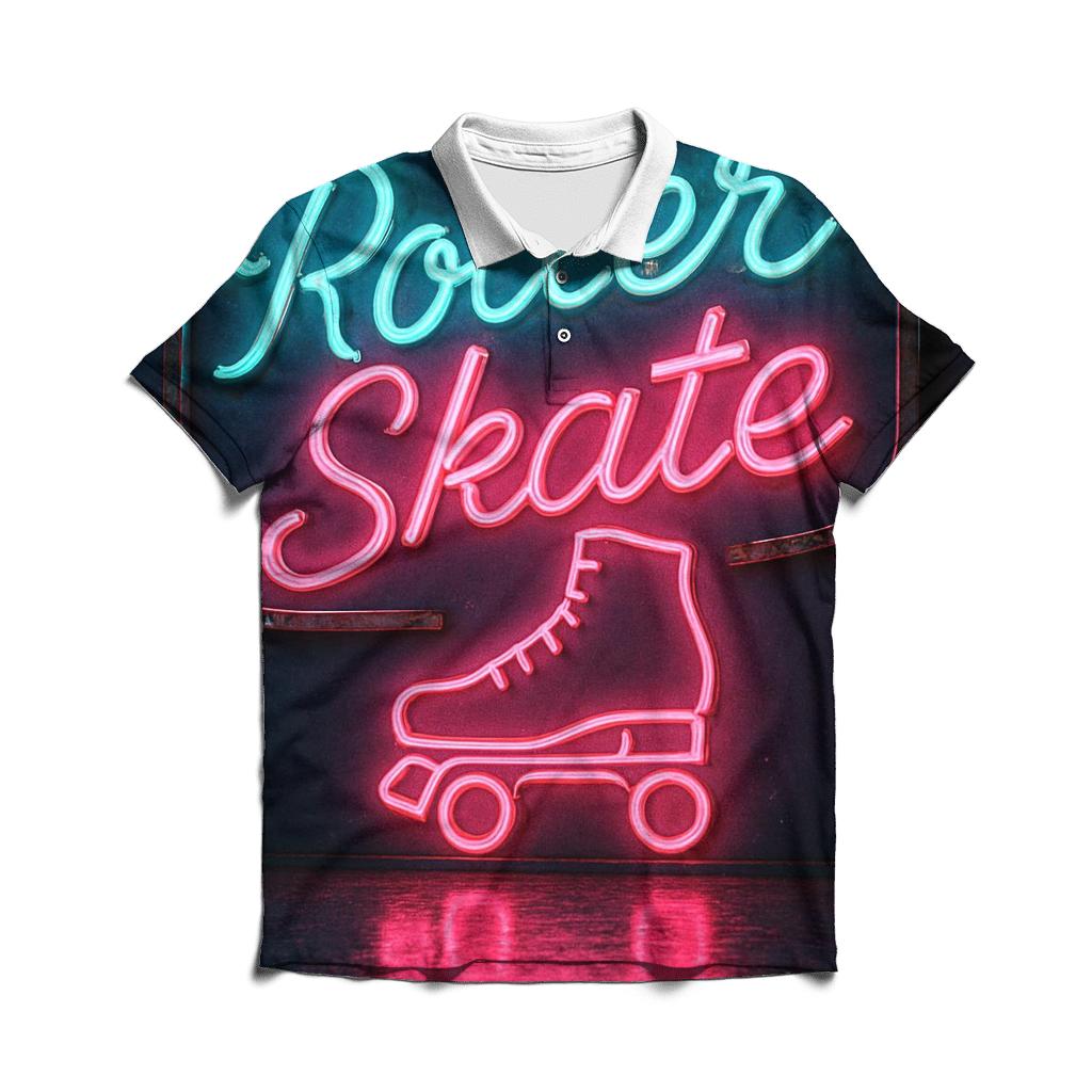 Retro Neon Roller Rink Sign casual sports polo shirts