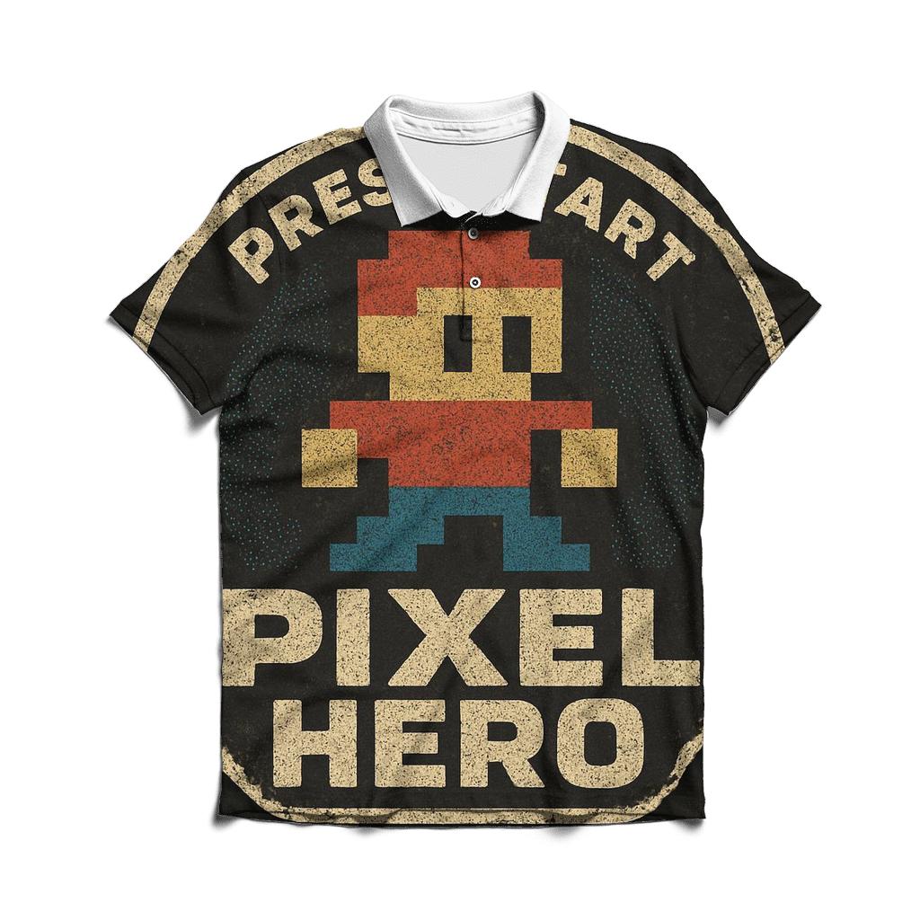 Vintage Arcade Pixel Badge stylish collar polo tees