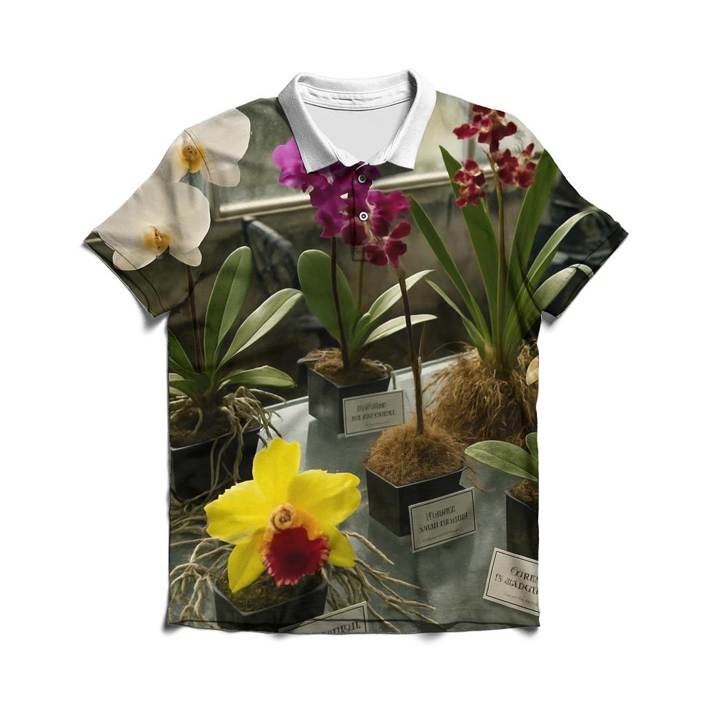 Botanical Conservatory Orchid Table premium cotton polo shirts