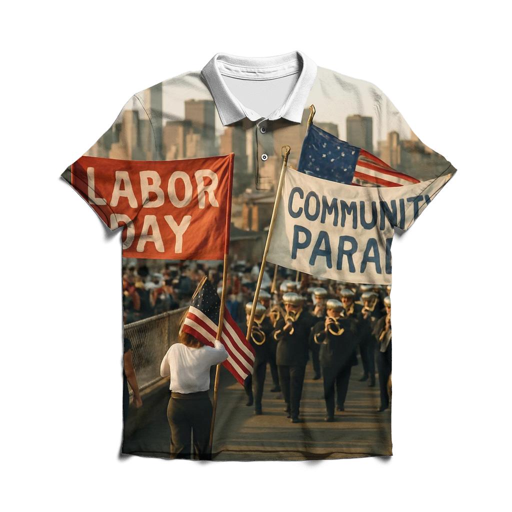 Labor Day Parade Overlook With Skyline Vista custom polo shirts