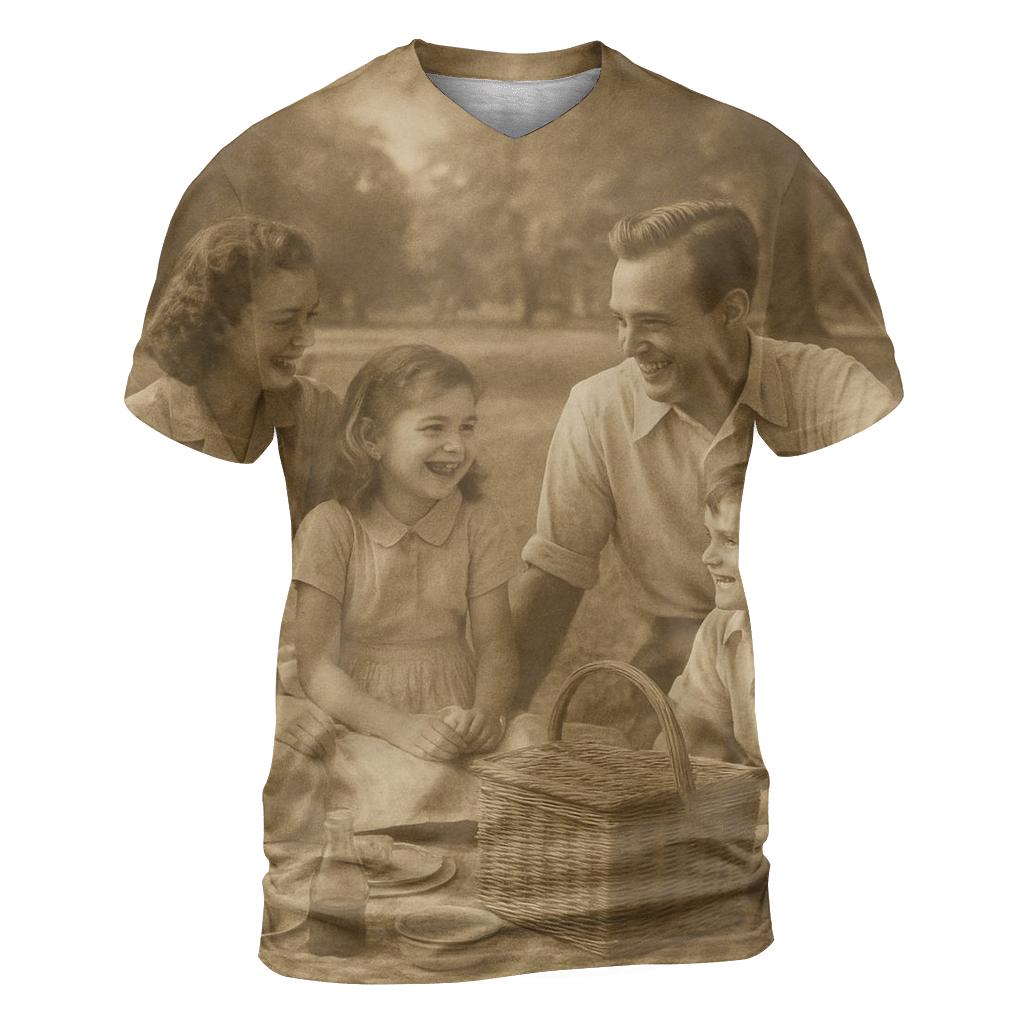 Sepia Family Picnic Photograph creative print fashion shirts