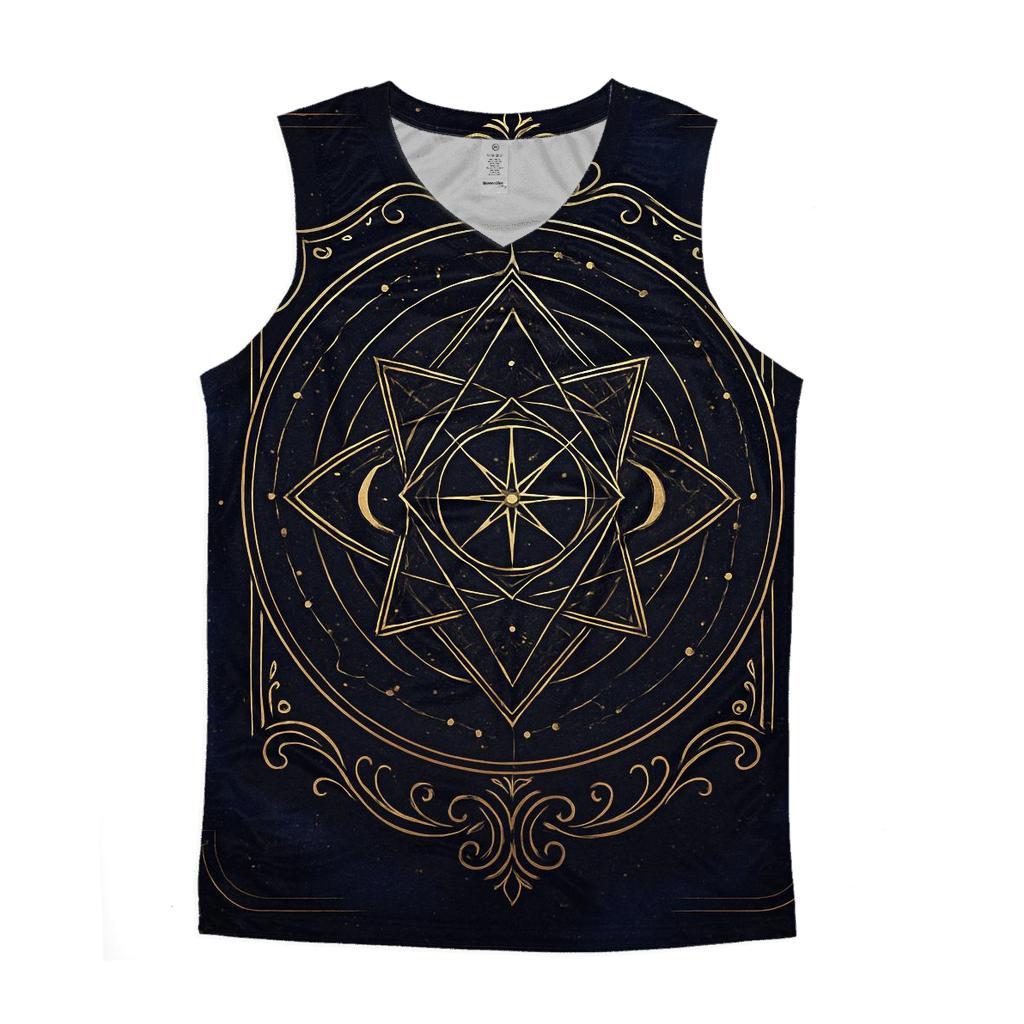 Celestial Geometry Crest graphic print tank tops