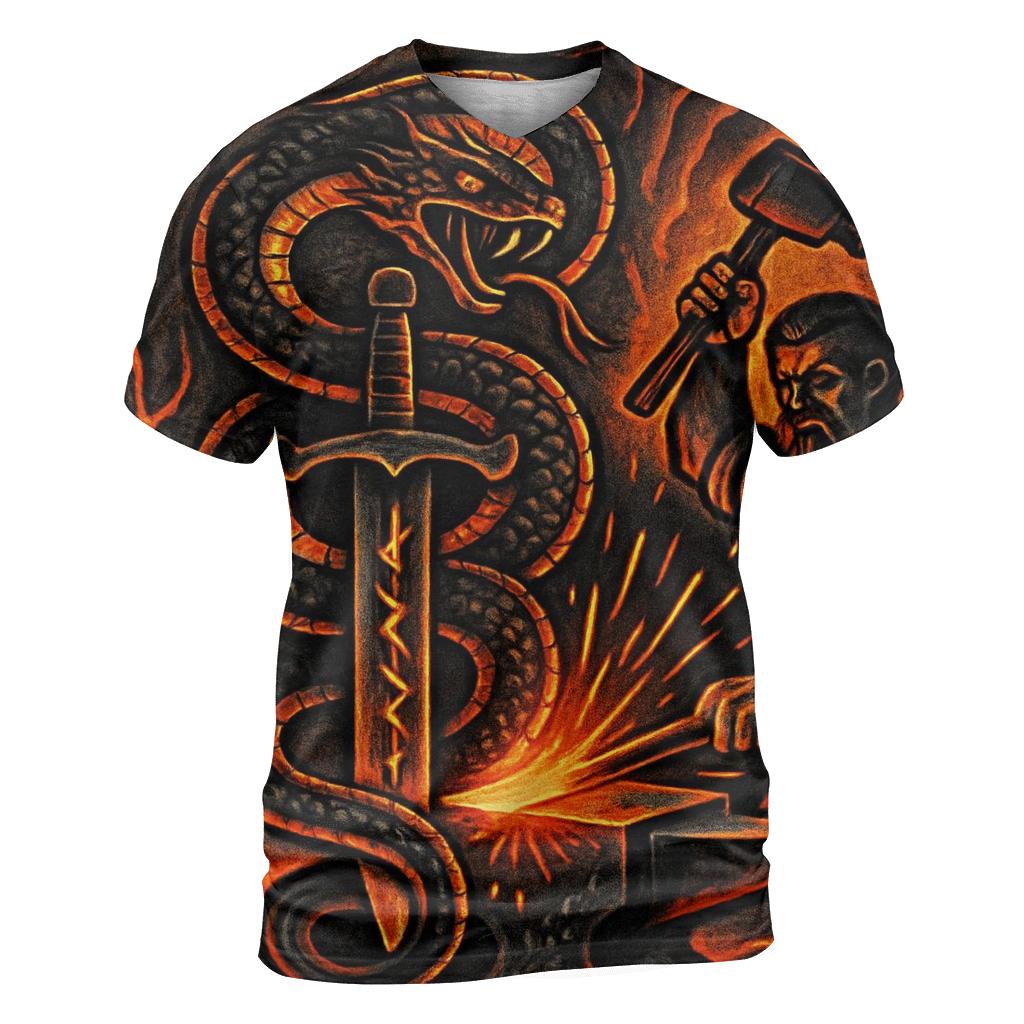 Volcanic Ouroboros Forgeborn vibrant all-over design tees