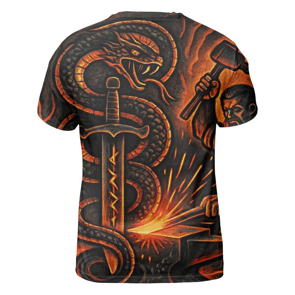 Volcanic Ouroboros Forgeborn vibrant all-over design tees