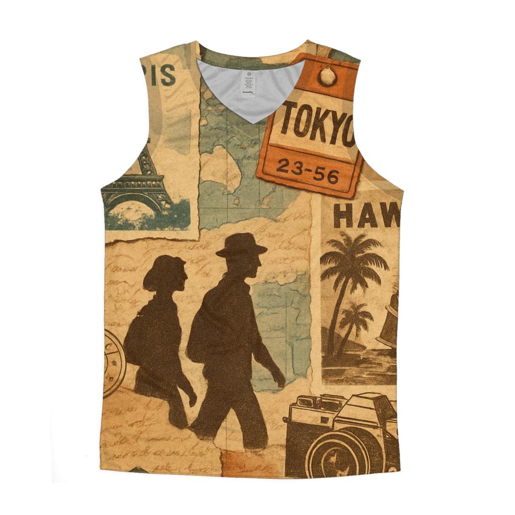 Vintage Travel Collage graphic print tank tops
