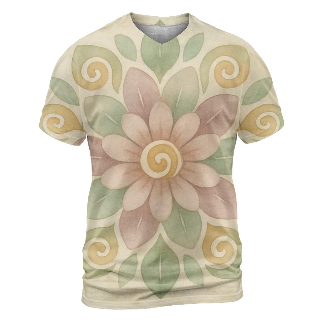 Quiet Bloom Mandala artistic all-over print tops