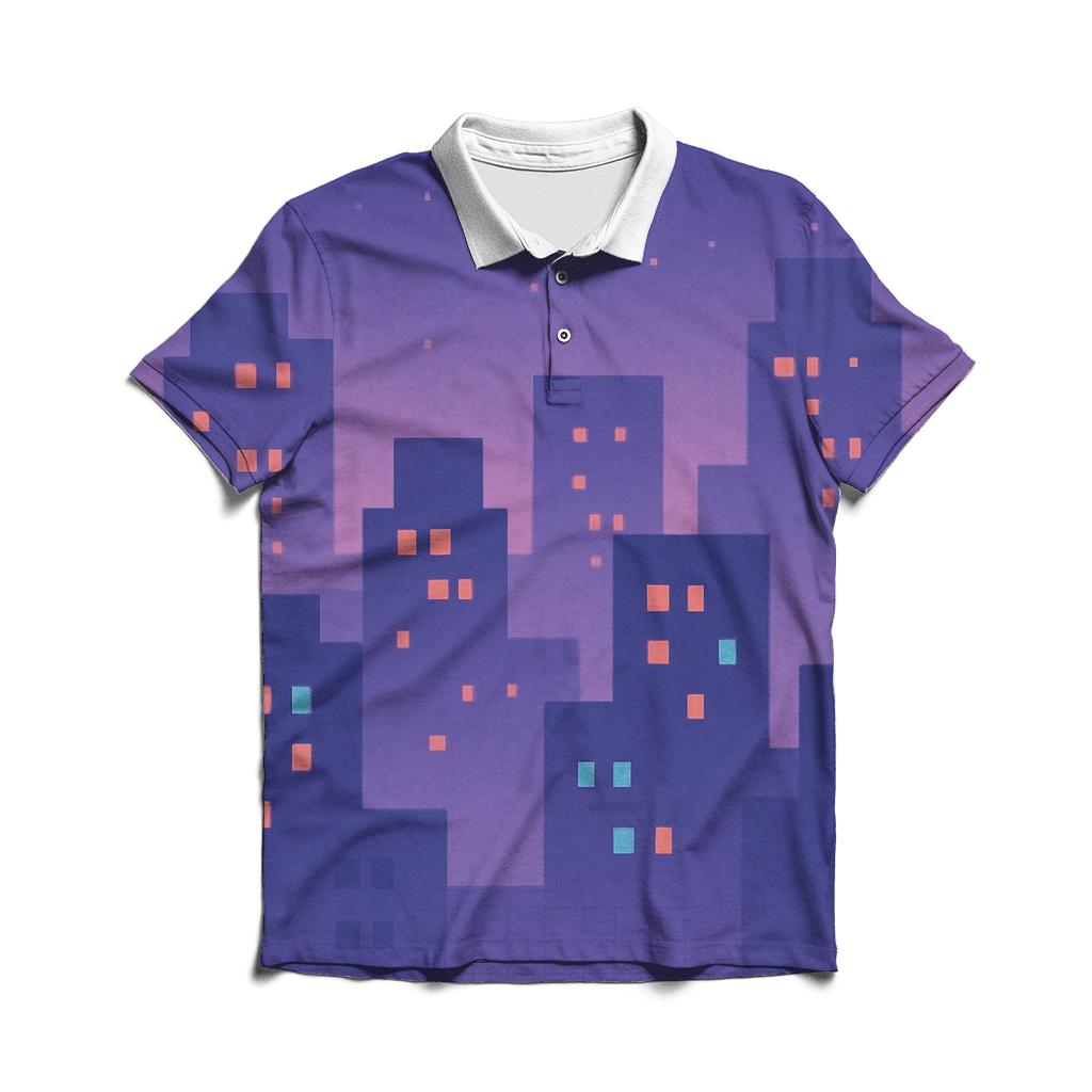 Pixel Skyline Glow branded logo polo shirts