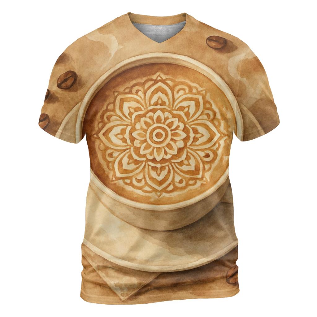 Latte Swirl Mandala vibrant all-over design tees