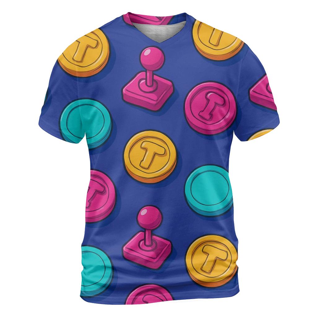Arcade Token Pattern artistic all-over print tops