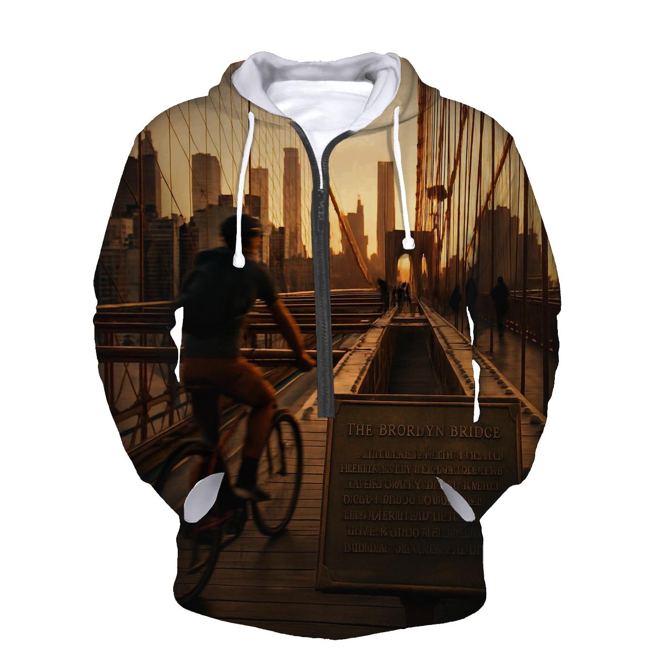Brooklyn Bridge Cyclist Golden Hour premium hoodies