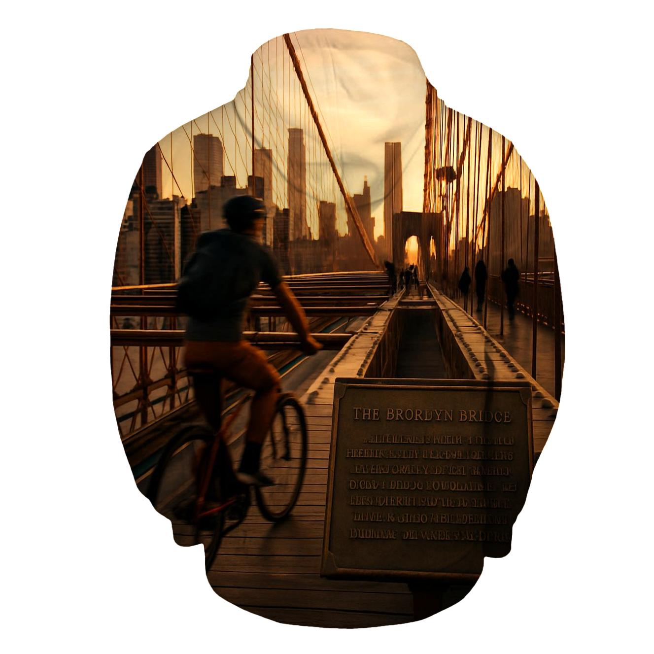 Brooklyn Bridge Cyclist Golden Hour premium hoodies