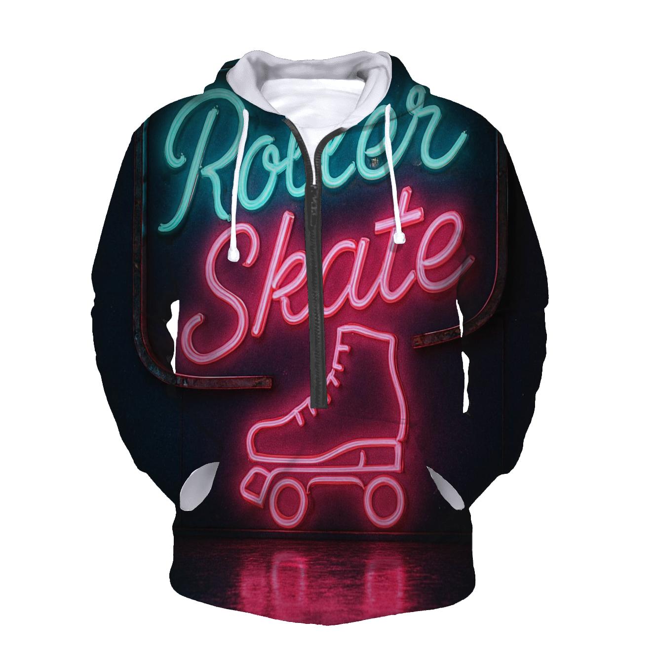Retro Neon Roller Rink Sign zip-up hoodies