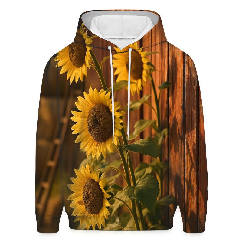 Late Summer Sunflower Barn Row graphic hoodies