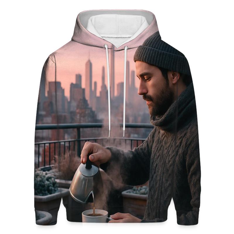 Winter Dawn From A Rooftop Garden printed hoodies