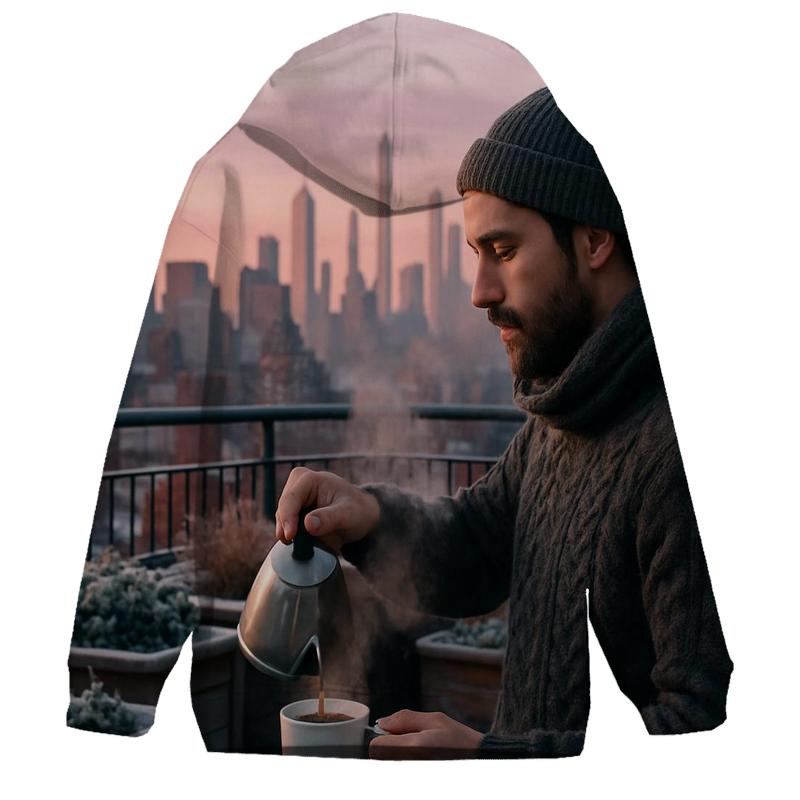 Winter Dawn From A Rooftop Garden printed hoodies