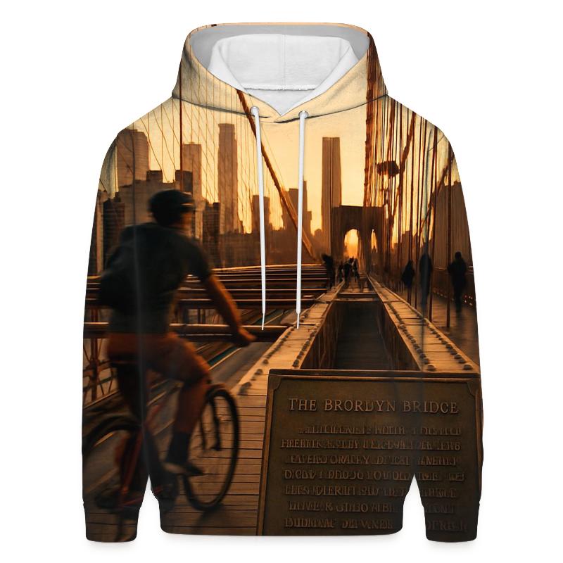 Brooklyn Bridge Cyclist Golden Hour embroidered hoodies