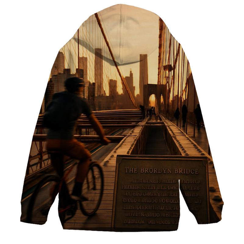 Brooklyn Bridge Cyclist Golden Hour embroidered hoodies