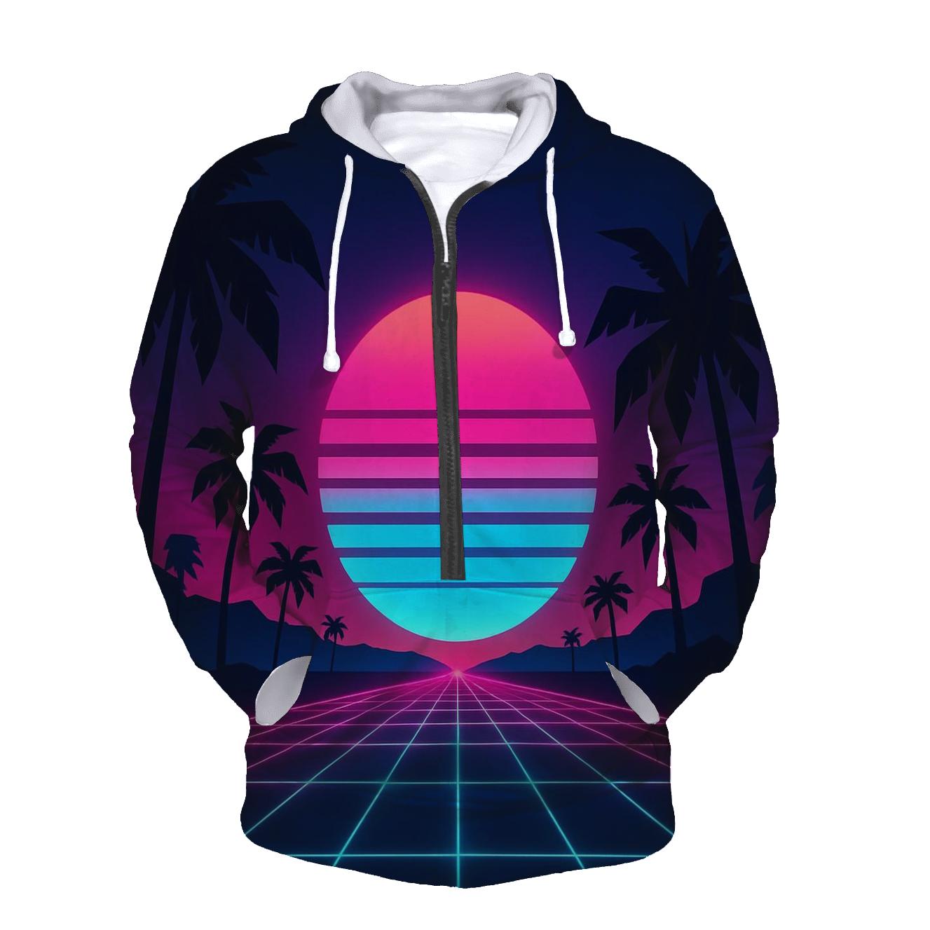 Neon Grid Sunset graphic hoodies