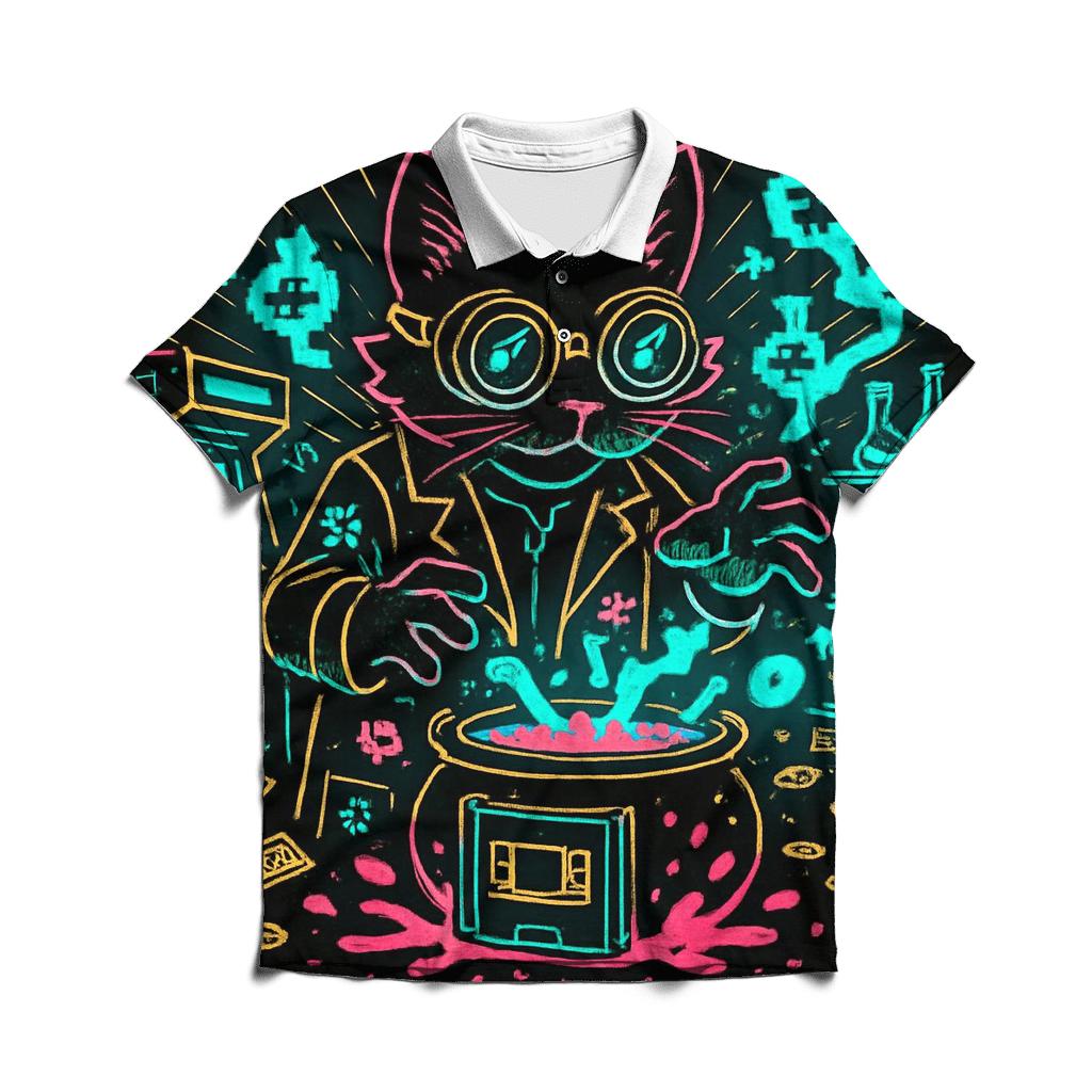 Arcade Alchemist Cat branded logo polo shirts