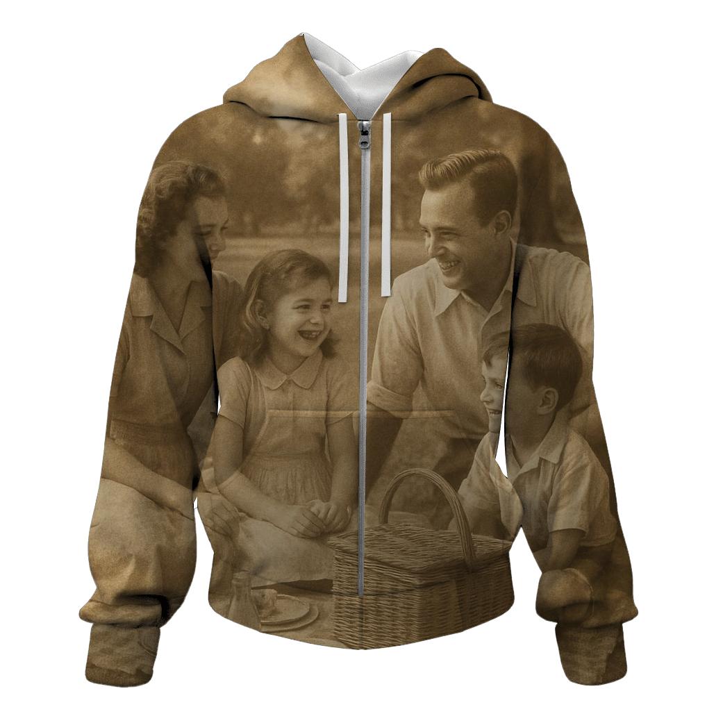 Sepia Family Picnic Photograph embroidered hoodies