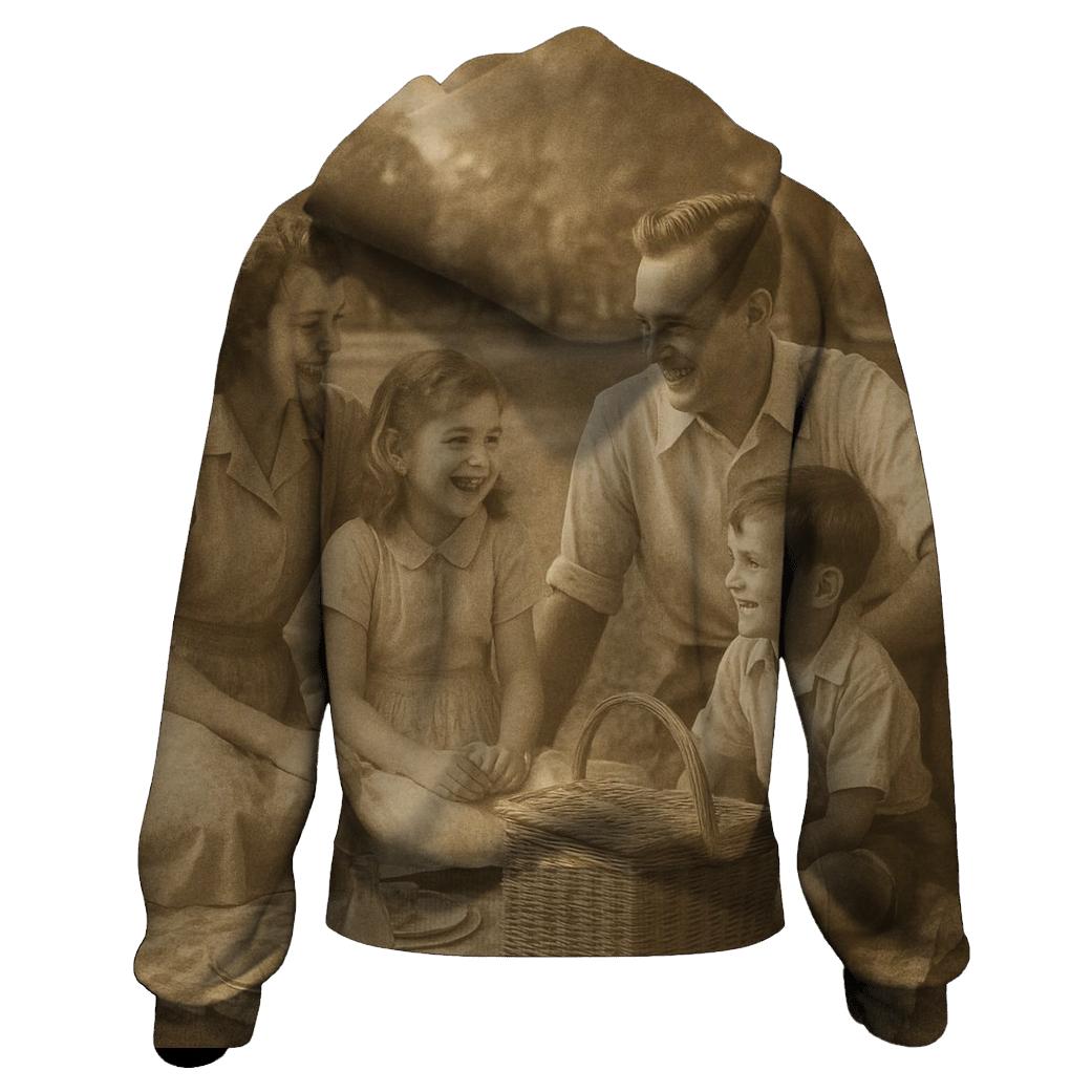 Sepia Family Picnic Photograph embroidered hoodies
