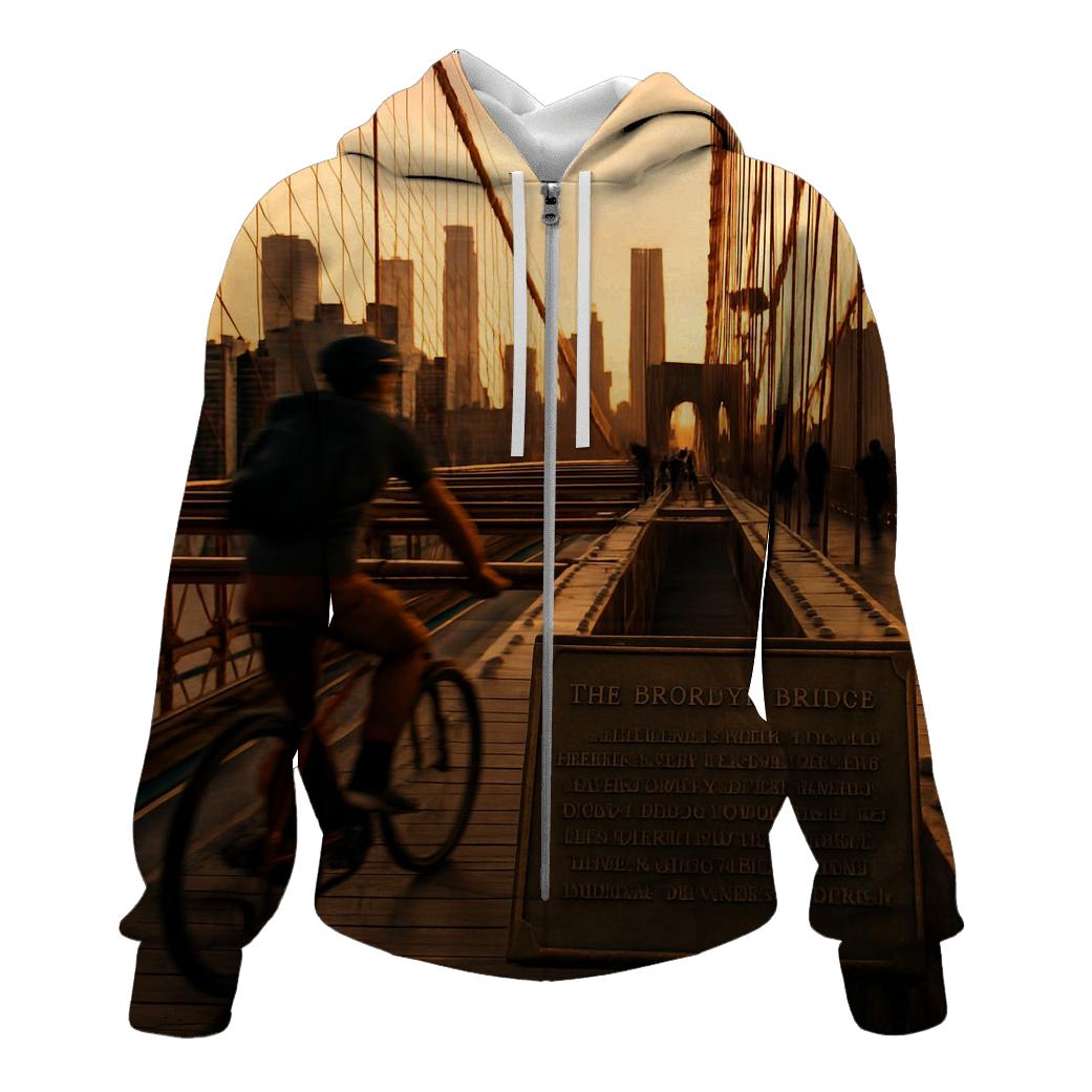 Brooklyn Bridge Cyclist Golden Hour heavyweight hoodies