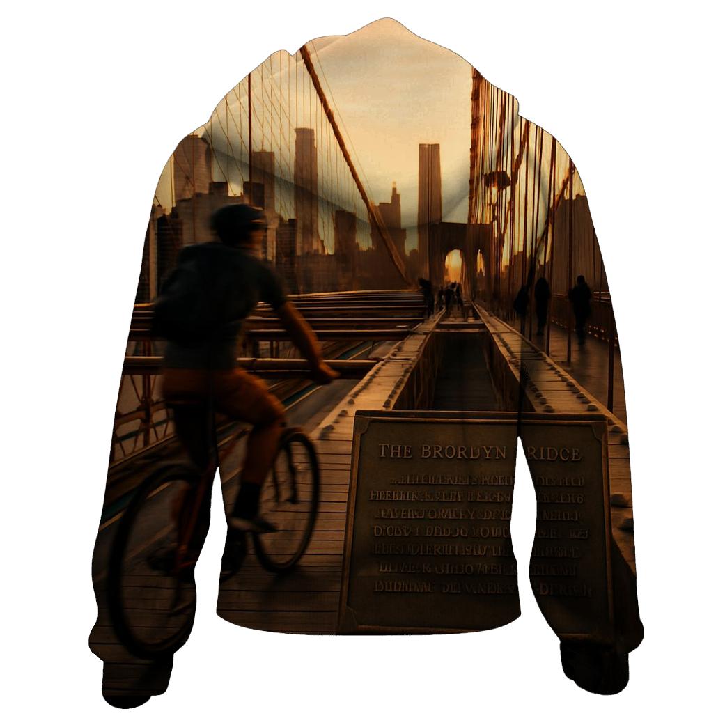 Brooklyn Bridge Cyclist Golden Hour heavyweight hoodies