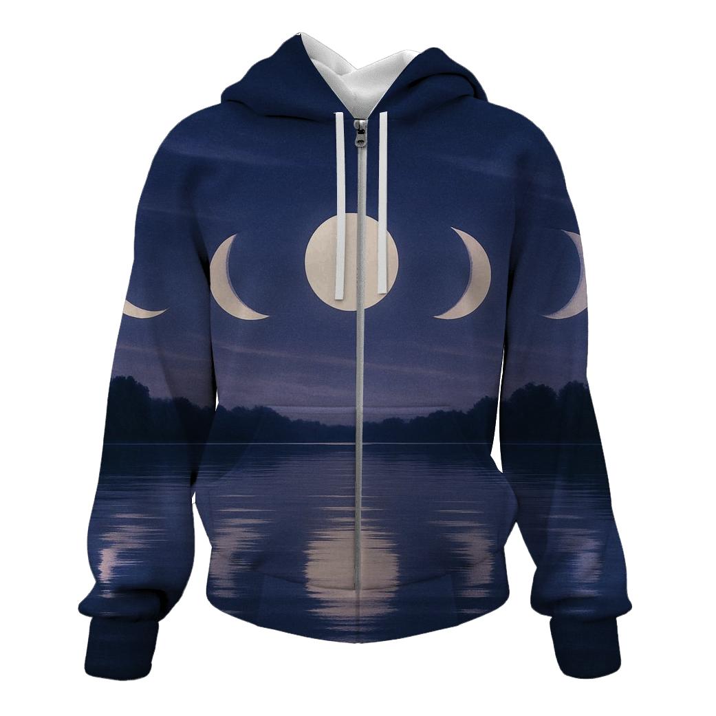 Moon Phase Reflection embroidered hoodies