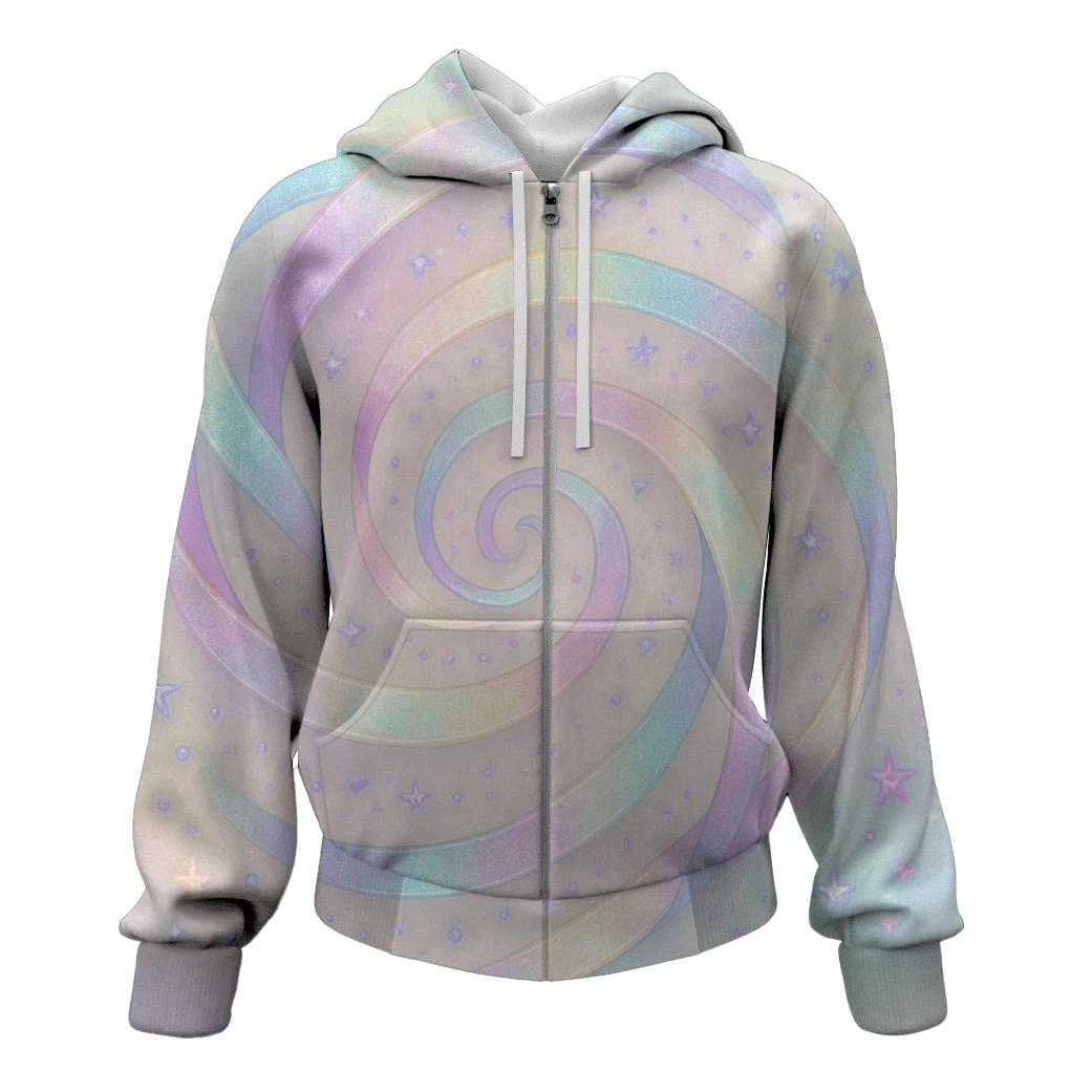 Pastel Shimmer Vortex zip-up hoodies