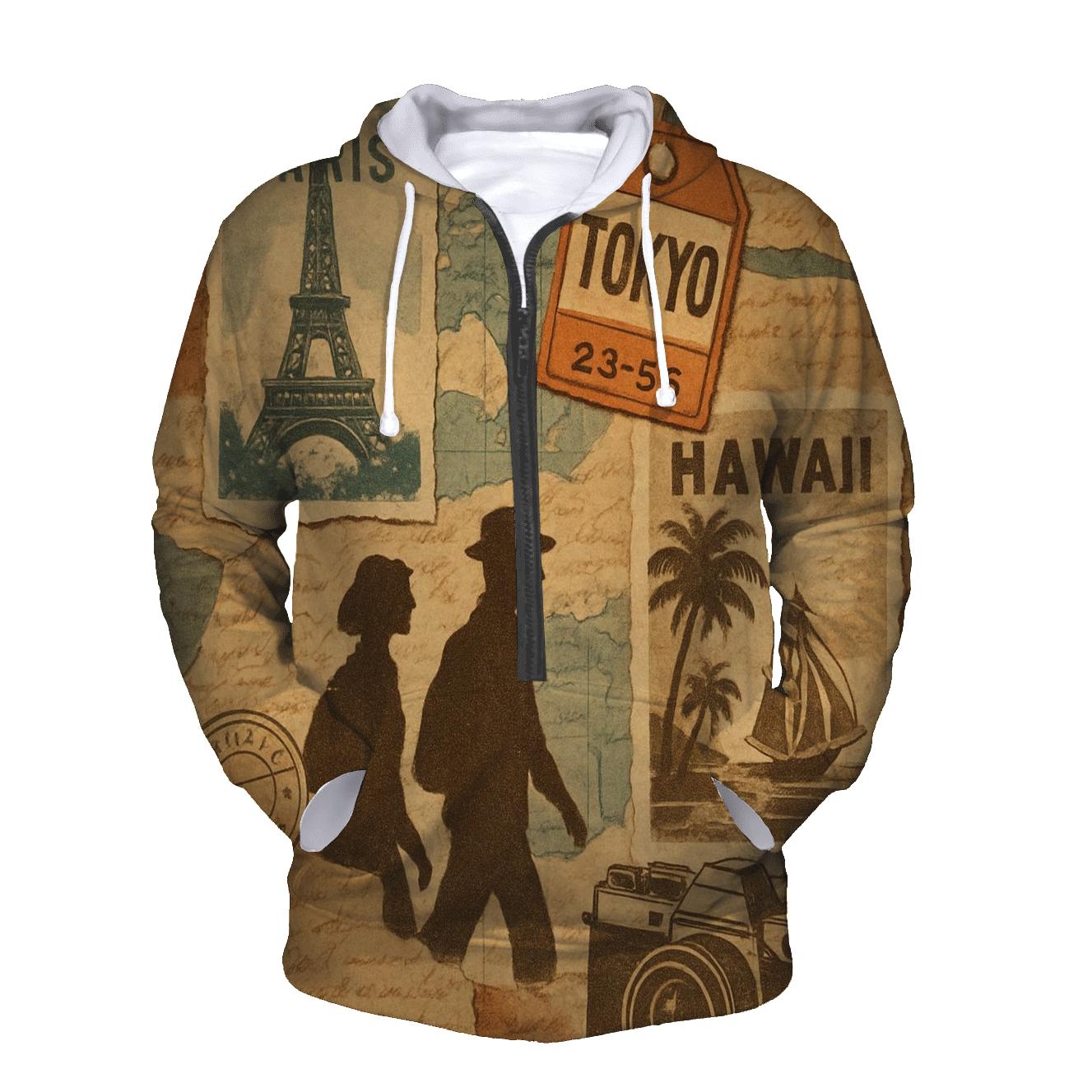 Vintage Travel Collage zip-up hoodies