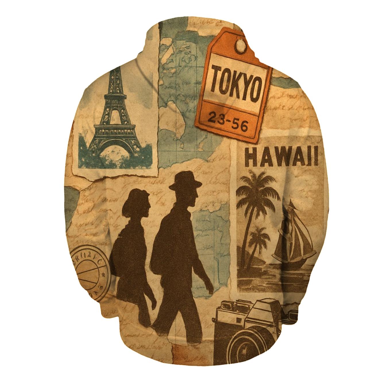 Vintage Travel Collage zip-up hoodies