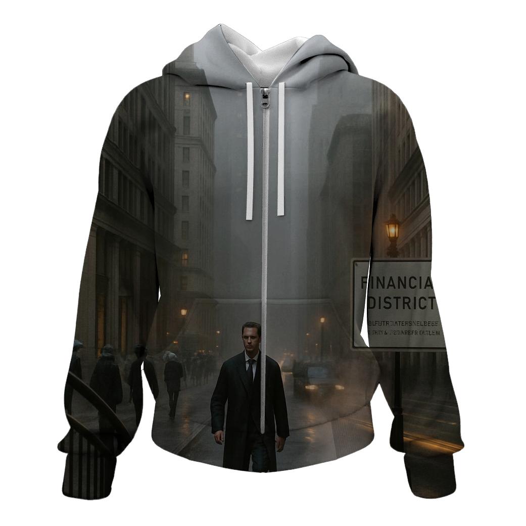 Fogbound Morning Above Financial District embroidered hoodies