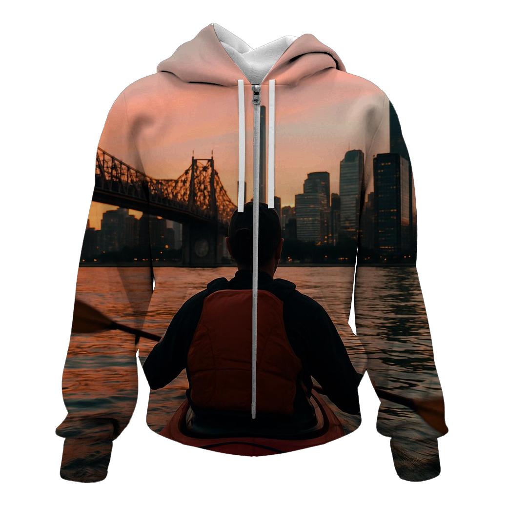Sunset Kayak With Midtown Backdrop zip-up hoodies