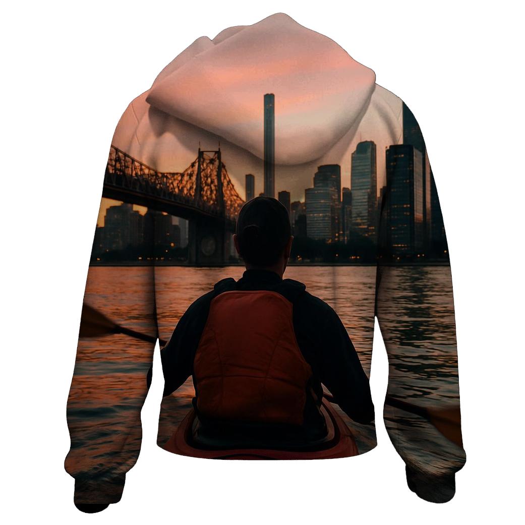 Sunset Kayak With Midtown Backdrop zip-up hoodies