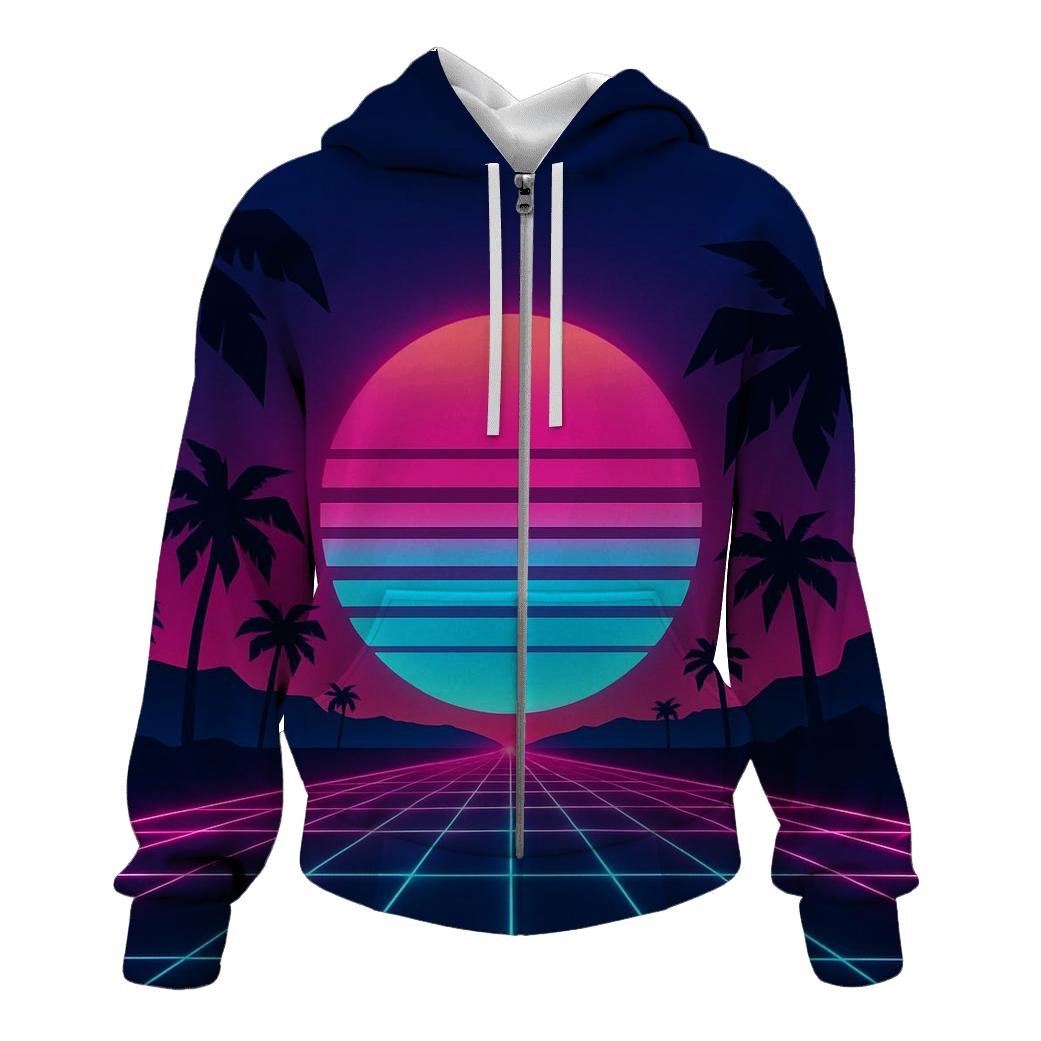 Neon Grid Sunset zip-up hoodies