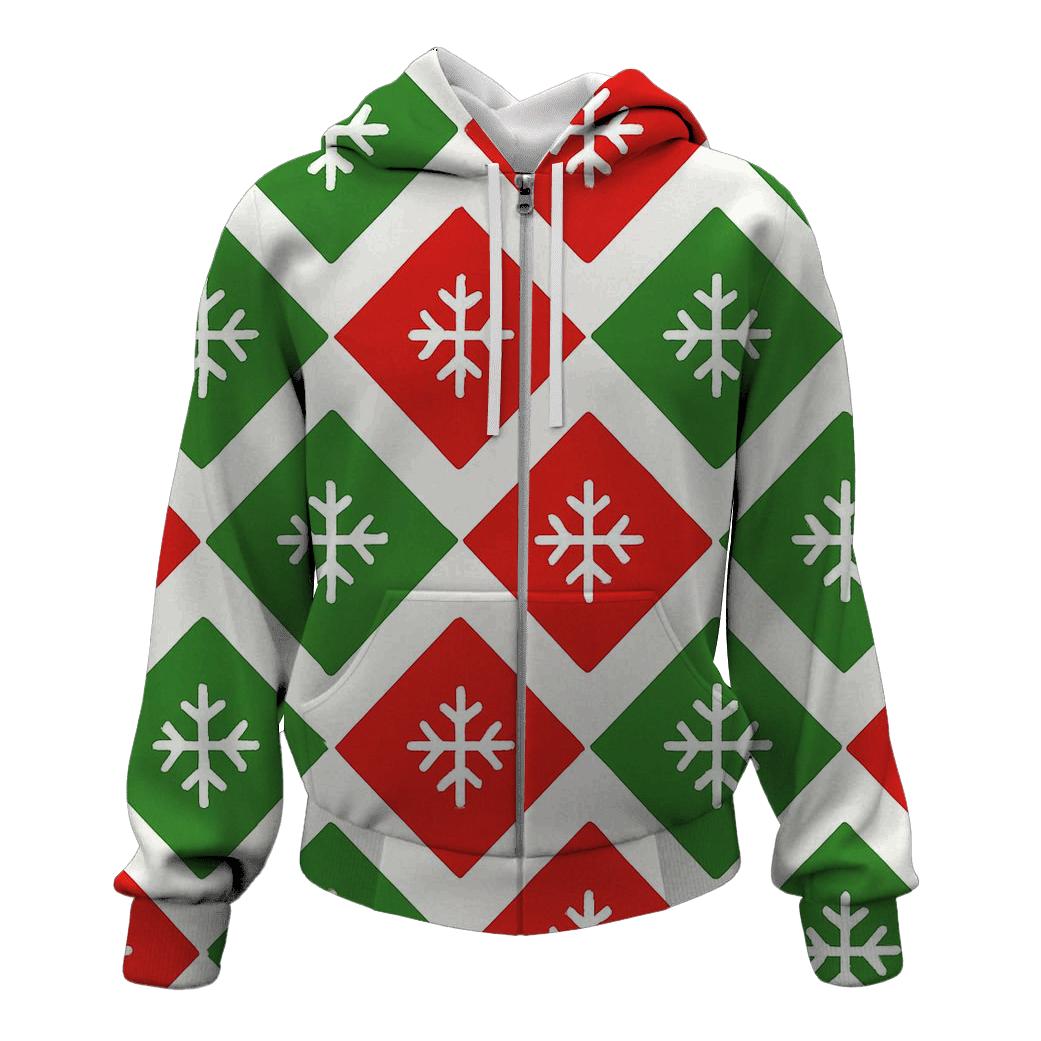 Diamond Snowflake Grid zip-up hoodies
