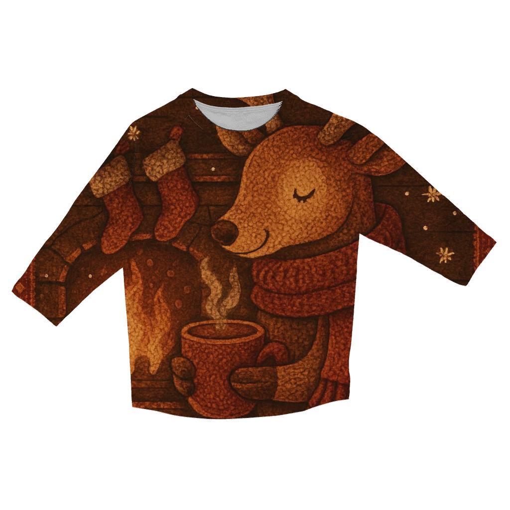 Nordic Fireplace Reindeer printed three quarter sleeve shirts
