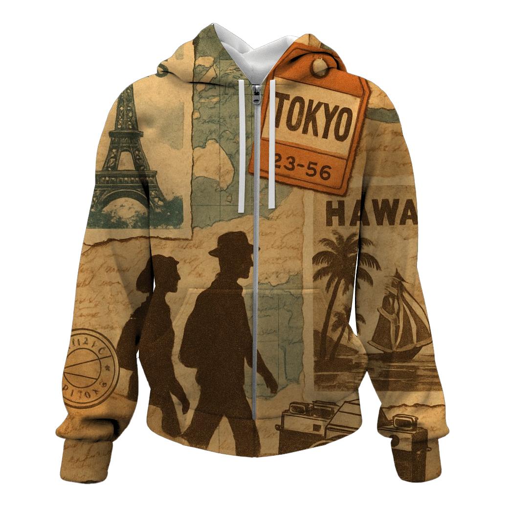 Vintage Travel Collage embroidered hoodies