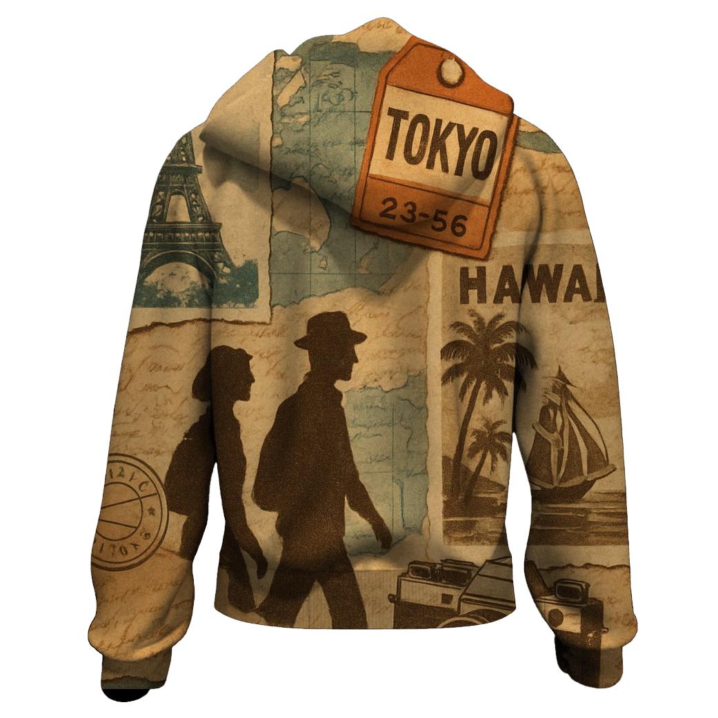 Vintage Travel Collage embroidered hoodies