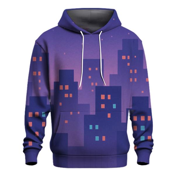 Pixel Skyline Glow printed hoodies
